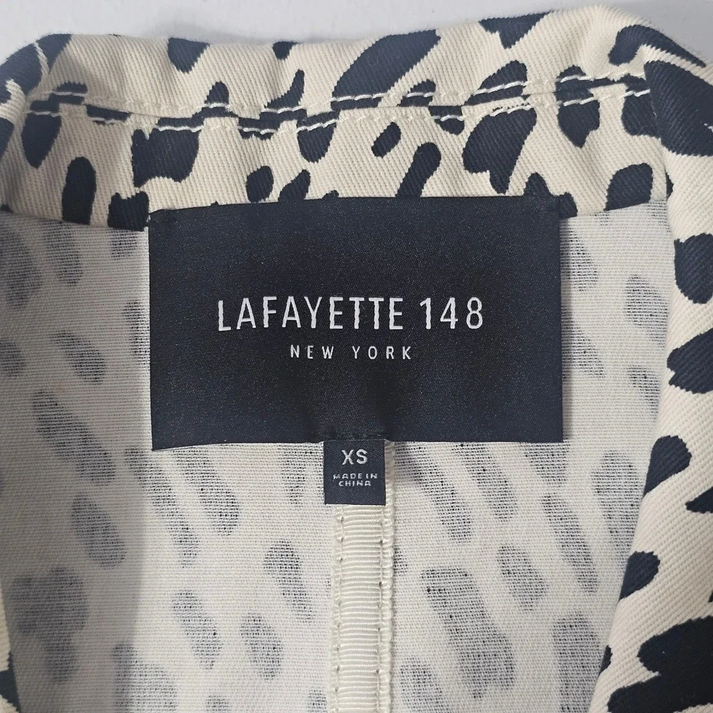 Lafayette 148 Blazer XS Cream Black Animal Print Safari Chic Contemporary Office